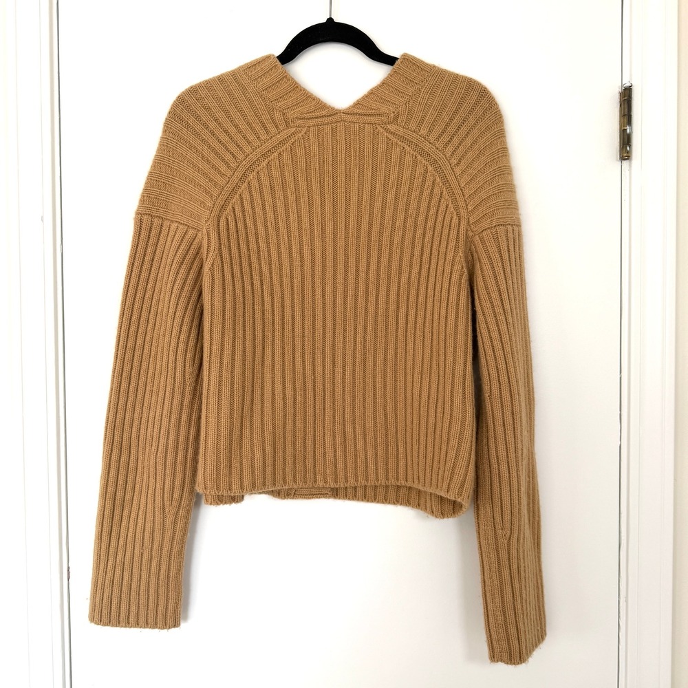 Vince XL Wool Cashmere Ribbed Button Cardigan Sweater Tan Camel - Picture 5 of 8